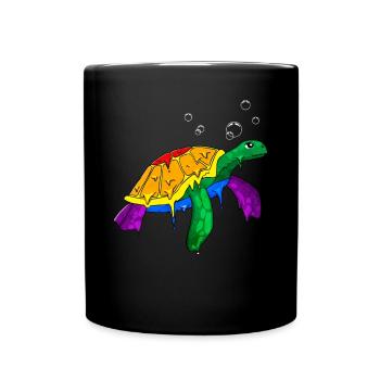 Gay Pride Rainbow Flag Sea Turtle - Full Colour Mug - black - Front