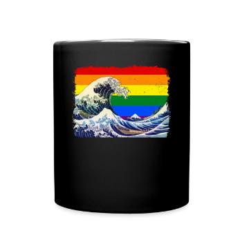 Gay Pride Rainbow Flag Big Wave Off Kanagaw - Full Colour Mug - black - Front