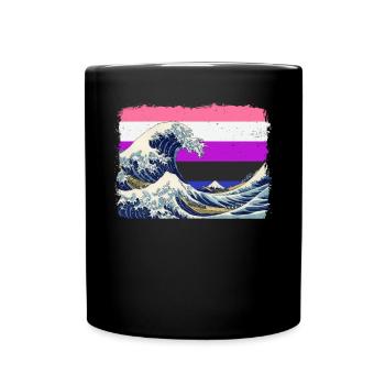 Gender Fluid Pride Flag Big Wave off Kanagawa - Full Colour Mug - black - Front