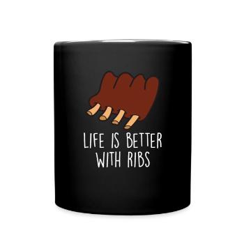 Spare Ribs Food Lover Grillen BBQ Ribs Barbecue - Tasse einfarbig - Schwarz - Vorne