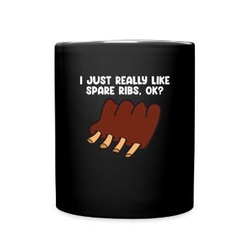 Spare Ribs Lustiges BBQ Grillen Fleisch Barbecue - Tasse einfarbig - Schwarz - Vorne