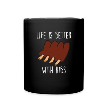 Spare Ribs Lustiges BBQ Grillen Fleisch Barbecue - Tasse einfarbig - Schwarz - Vorne