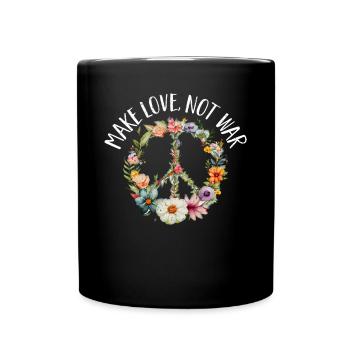 Hippie Peace Zeichen Frieden Blumen Blumenkind - Tasse einfarbig - Schwarz - Vorne