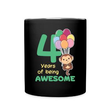 Affe zum 4. Geburtstag Kinder vier Jahre alt - Tasse einfarbig - Schwarz - Vorne