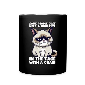 Cat Some People Just Need A High Five In The Face - Tasse einfarbig - Schwarz - Vorne