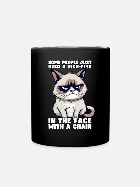 Cat Some People Just Need A High Five In The Face - Tasse einfarbig - Schwarz