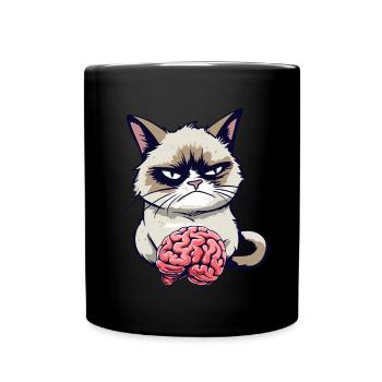 Funny Cartoon Grump Cat With Brain - Sarcasm - Full Colour Mug - black - Front