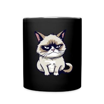 Funny Annoyed Cartoon Grump Cat - Sarcasm - Full Colour Mug - black - Front