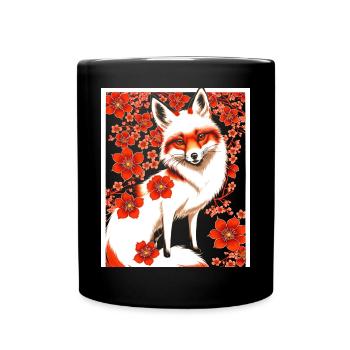 Füchse Japanische Kirschblütenblume Kitsune Fuchs - Tasse einfarbig - Schwarz - Vorne