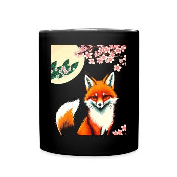 Renards Fleur de cerisier japonais Kitsune Renard - Mug uni - noir - Devant