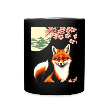 Renards Fleur de cerisier japonais Kitsune Renard - Mug uni - noir - Devant