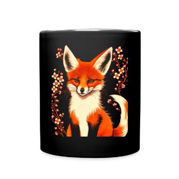 Füchse Japanische Kirschblütenblume Kitsune Fuchs - Tasse einfarbig - Schwarz - Vorne