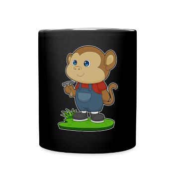 Affe Handwerker Hammer Handwerk - Tasse einfarbig - Schwarz - Vorne