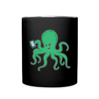 Krake Smartphone - Tasse einfarbig - Schwarz - Vorne