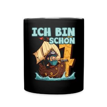 Ich Bin 7 Pirat - Piratenschiff Kindergeburtstag - Tasse einfarbig - Schwarz - Vorne