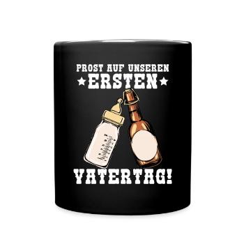 Unser erster Vatertag mit Bier und Milchflasche - Tasse einfarbig - Schwarz - Vorne
