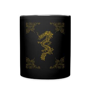 Japanese Aesthetic Chinesischer Goldener Drachen - Tasse einfarbig - Schwarz - Vorne