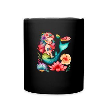 Mignonne Sirène Fille Femme Maman Anniversaire Sirène - Mug uni - noir - Devant