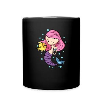 Mignonne Sirène Fille Femme Maman Anniversaire Sirène - Mug uni - noir - Devant