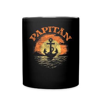 Papitän Vatertag bester Papa Anker - Tasse einfarbig - Schwarz - Vorne