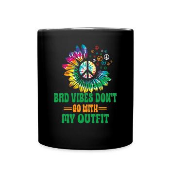 Hippie Peace Zeichen Frieden Blumen Blumenkind - Tasse einfarbig - Schwarz - Vorne