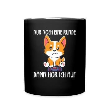 Nur Noch Eine Runde Zocken Gamer Hund - Tasse einfarbig - Schwarz - Vorne