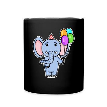 Elefant Geburtstag Luftballon - Tasse einfarbig - Schwarz - Vorne