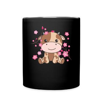 Kuh süße Tiere für Kinder Kawaii - Tasse einfarbig - Schwarz - Vorne