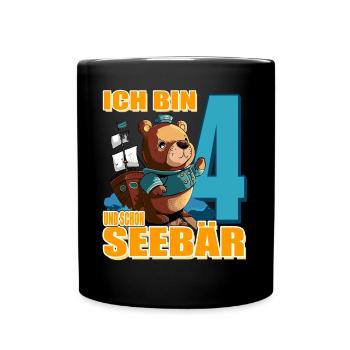 Kapitän Ich Bin 4 Und Schon Seebär - Tasse einfarbig - Schwarz - Vorne