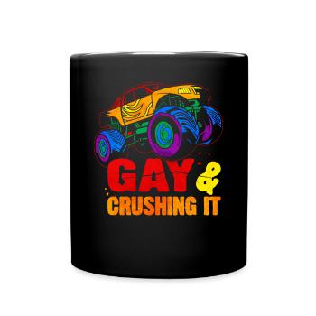 Gay Pride Regenbogenflagge Monster Truck - Tasse einfarbig - Schwarz - Vorne