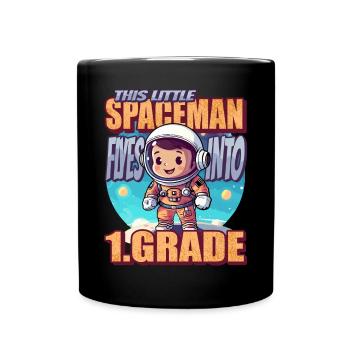 This little astronaut flies into the first - Full Colour Mug - black - Front