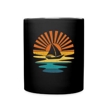 Retro Sailing Boat Sailboat Skipper Catamaran - Full Colour Mug - black - Front