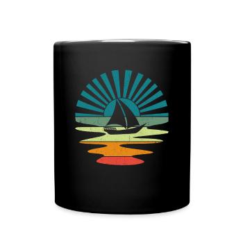 Retro Sailing Boat Sailboat Skipper Catamaran - Full Colour Mug - black - Front