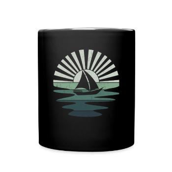 Retro Sailing Boat Sailboat Skipper Catamaran - Full Colour Mug - black - Front
