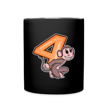 4 Geburtstag 4 Jahre alt mit Tier Motiv - vier - Tasse einfarbig - Schwarz - Vorne