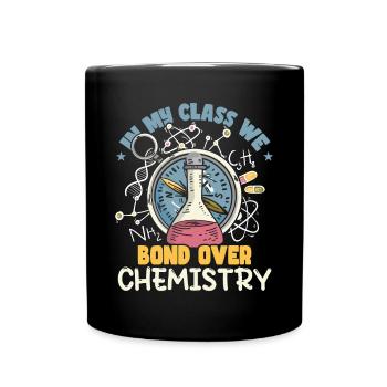 In meiner Klasse verbinden wir uns über Chemie - Tasse einfarbig - Schwarz - Vorne