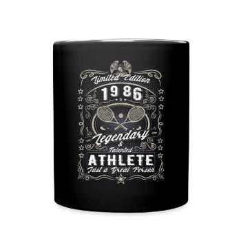 Vintage 1986 Tennis Birthday Gift Hobby - Full Colour Mug - black - Front
