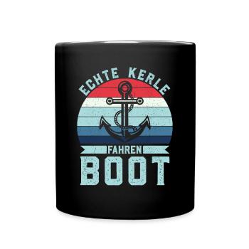 Retro Echte Kerle fahren Boot - Anker Skipper - Tasse einfarbig - Schwarz - Vorne