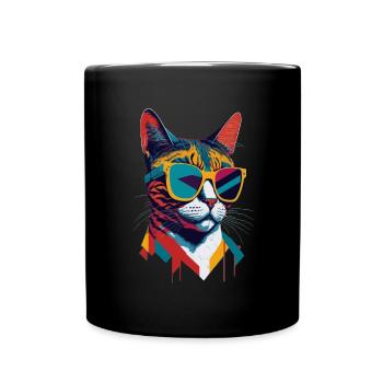 Retro Cool Cat: Vintage Vibes and Feline Flair - Tasse einfarbig - Schwarz - Vorne