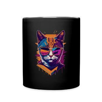 Retro Cool Cat: Vintage Vibes and Feline Flair - Tasse einfarbig - Schwarz - Vorne