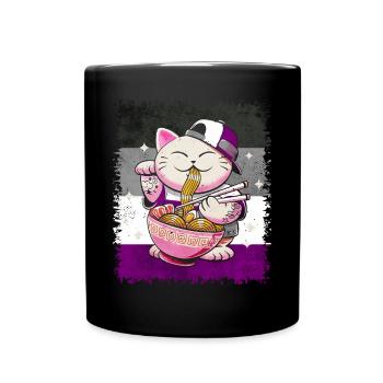 Asexual Pride Ass Flag Japanese Ramen Cat - Full Colour Mug - black - Front
