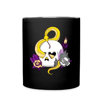Non Binaire Fierté Drapeau Crâne Serpents Roses - Mug uni - noir - Devant