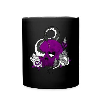 Asexual Pride Ace Flag Skull Snakes Roses Sublte - Full Colour Mug - black - Front