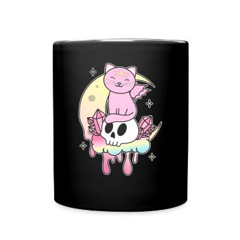 Kawaii Gothic Katze Pastellfarben Gothic Goth - Tasse einfarbig - Schwarz - Vorne