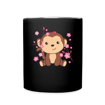 Monkey cute animals for kids kawaii - Full Colour Mug - black - Front