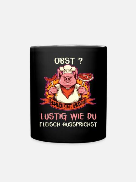 Witziges Schwein mit Fleischspruch - Tasse einfarbig - Schwarz