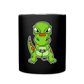 Dino Gamer Gaming Zocken Zocker - Tasse einfarbig - Schwarz - Vorne