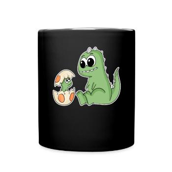Dinosaure avec bébé dinosaure - Dino - Mug uni - noir - Devant