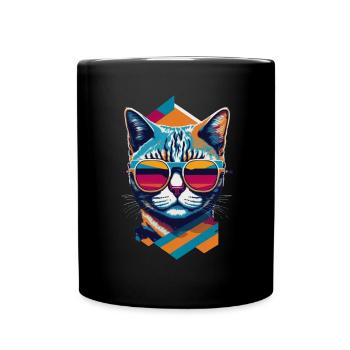 Retro Cool Cat: Vintage Vibes and Feline Flair - Tasse einfarbig - Schwarz - Vorne
