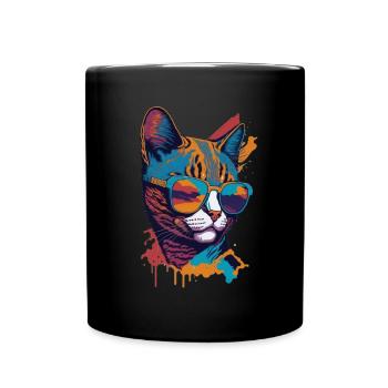 Retro Cool Cat: Vintage Vibes and Feline Flair - Tasse einfarbig - Schwarz - Vorne